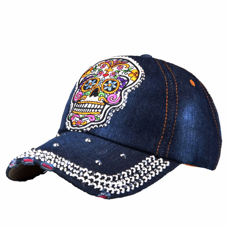 Wholesale Cotton Skull Embroidered Applique Diamond Baseball Cap