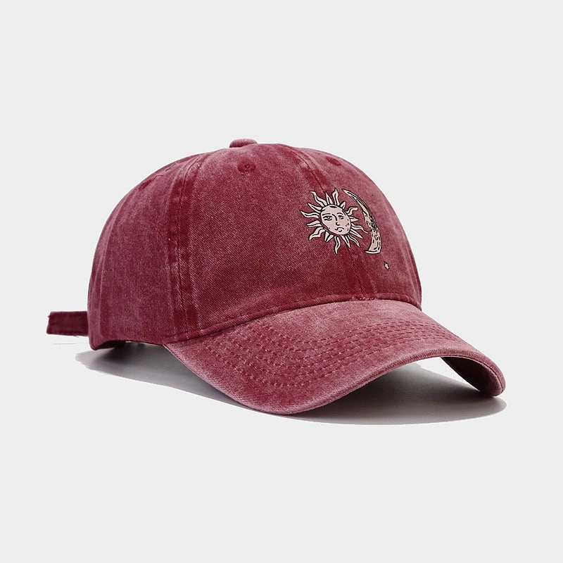 Wholesale Cotton Sun Moon Pattern Soft Top Baseball Cap