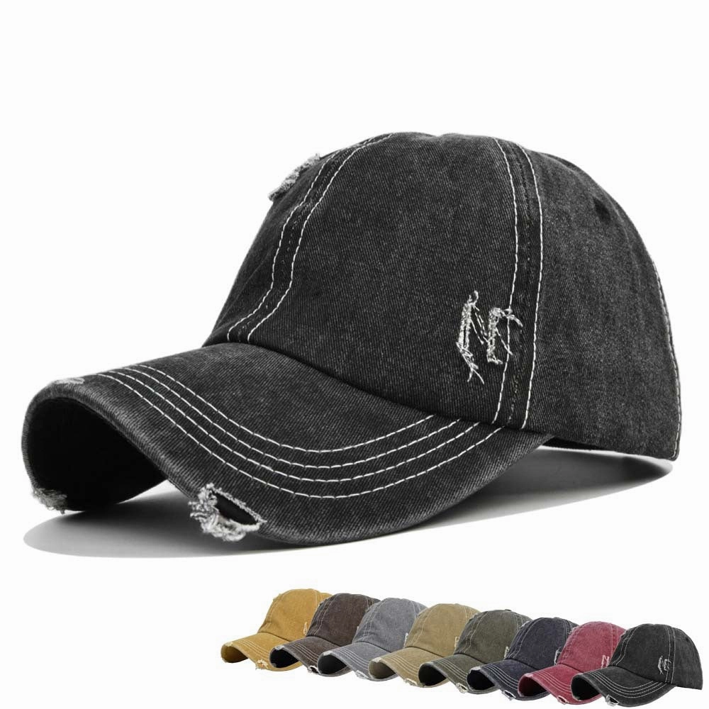 Wholesale Cotton Vintage Denim Ripped Baseball Cap