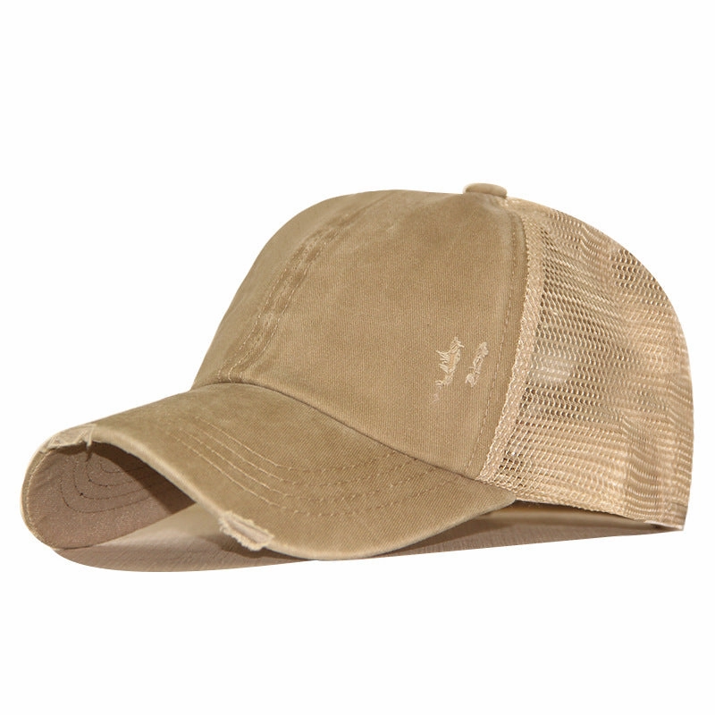 Wholesale Cotton Washable Cross Ponytail Summer Spring Autumn Worn Outdoor Sunscreen Hat Solid Baseball Cap