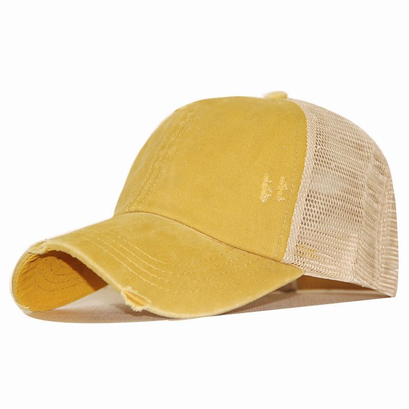 Wholesale Cotton Washable Cross Ponytail Summer Spring Autumn Worn Outdoor Sunscreen Hat Solid Baseball Cap