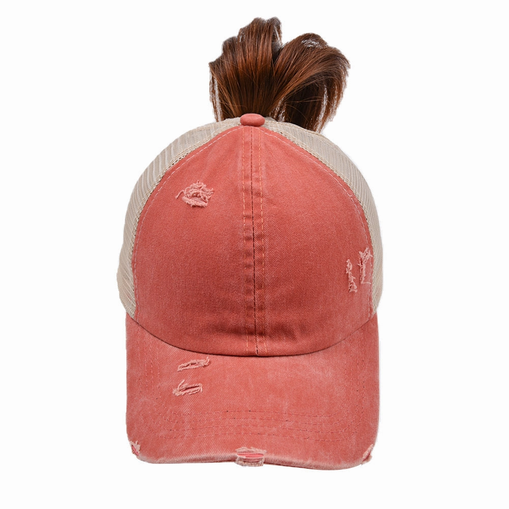 Wholesale Cotton Washed Cross Ponytail Baseball Cap