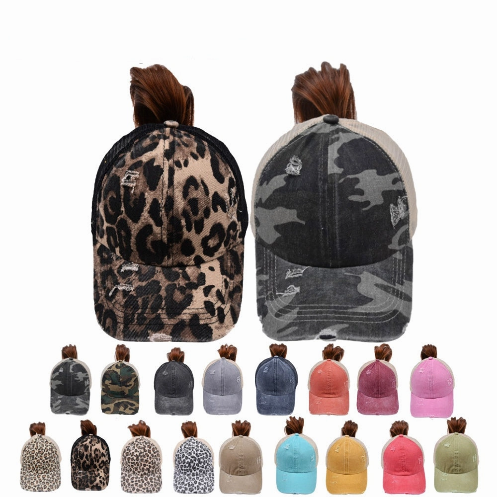 Wholesale Cotton Washed Cross Ponytail Baseball Cap