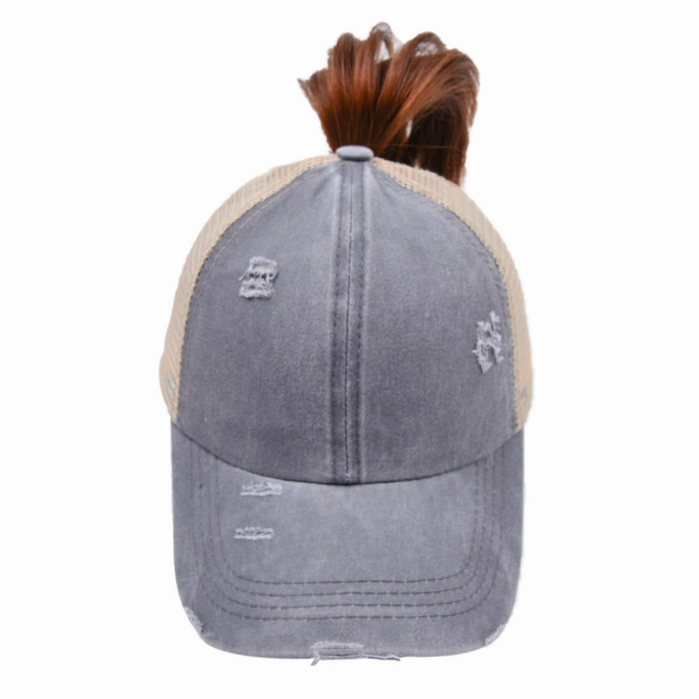 Wholesale Cotton Washed Cross Ponytail Baseball Cap