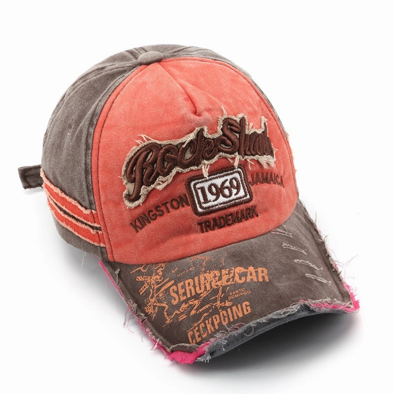 Wholesale Cotton Washed Old Letter Embroidery Ripped Cap