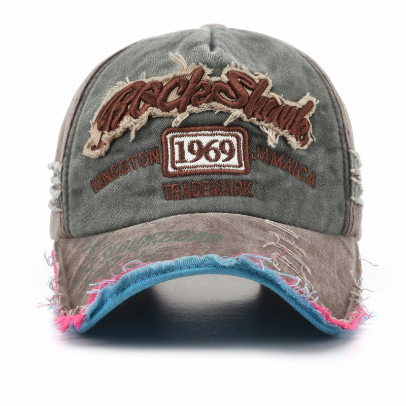 Wholesale Cotton Washed Old Letter Embroidery Ripped Cap