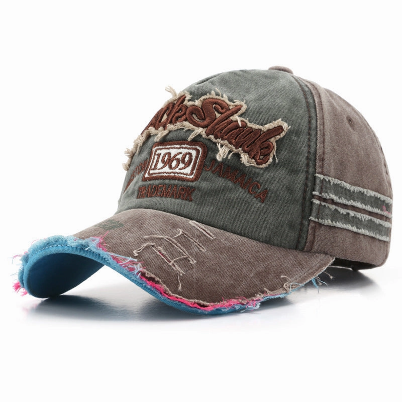 Wholesale Cotton Washed Old Letter Embroidery Ripped Cap