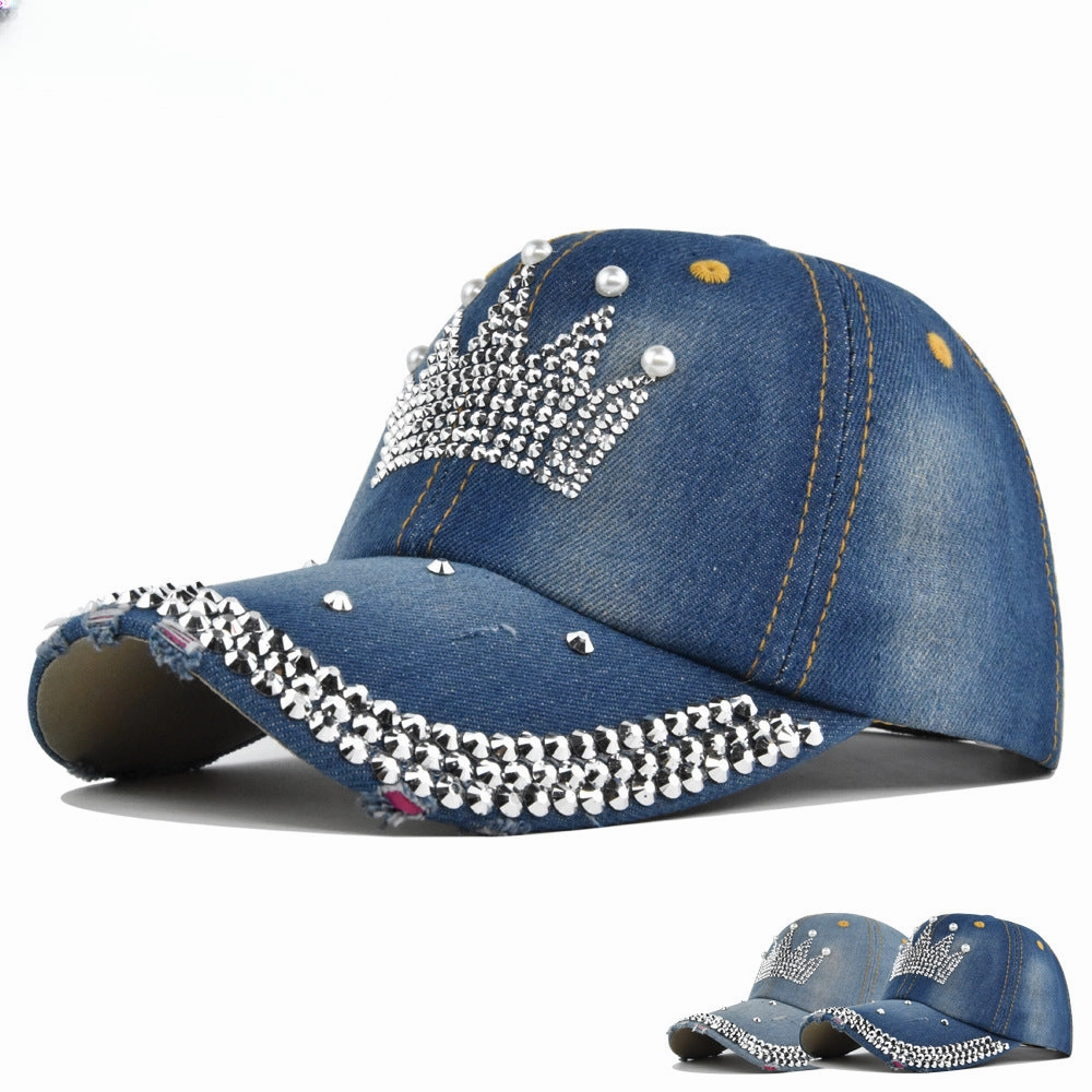 Wholesale Crown Rhinestone Denim Baseball Cap