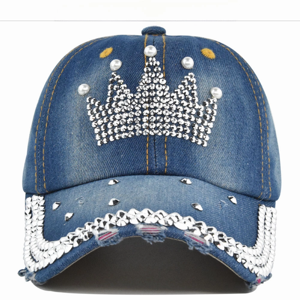 Wholesale Crown Rhinestone Denim Baseball Cap