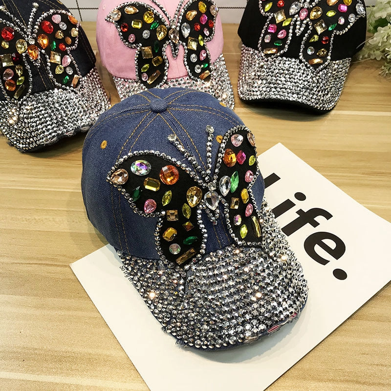 Wholesale Denim Butterfly Diamond Baseball Cap
