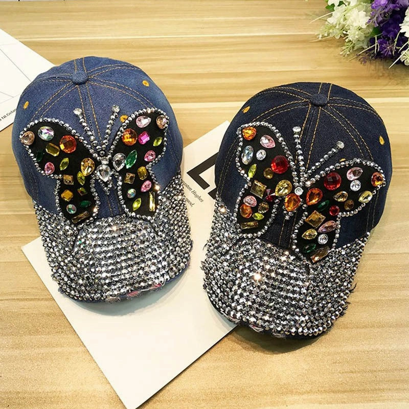 Wholesale Denim Butterfly Diamond Baseball Cap
