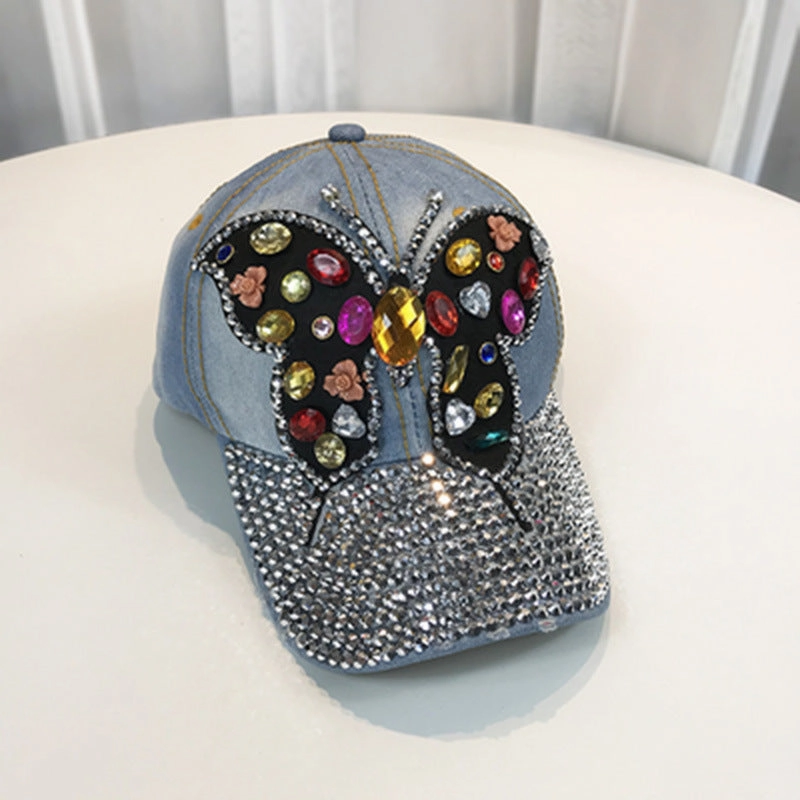 Wholesale Denim Butterfly Diamond Baseball Cap