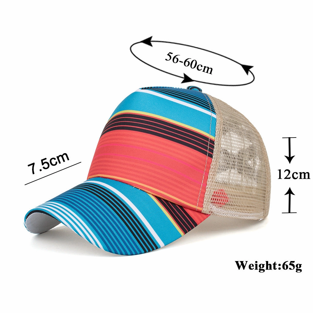 Wholesale Digital print striped cross elastic ponytail baseball cap