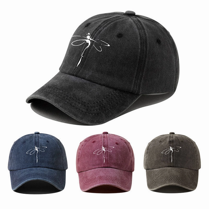 Wholesale Dragonfly Print Washed Distressed Baseball Cap