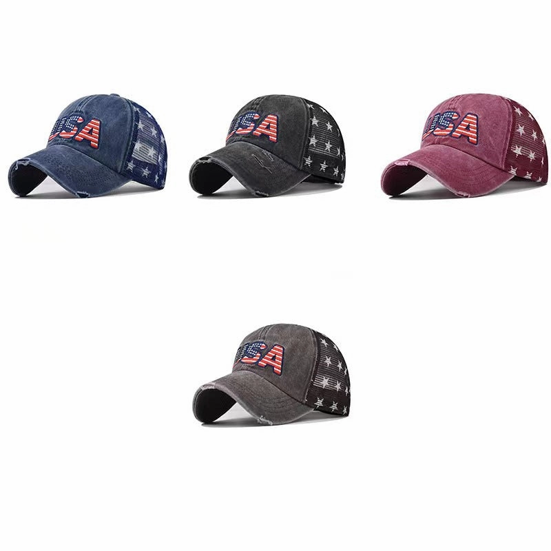 Wholesale Embroidered Worn-out Hole Washed Cotton Baseball Caps