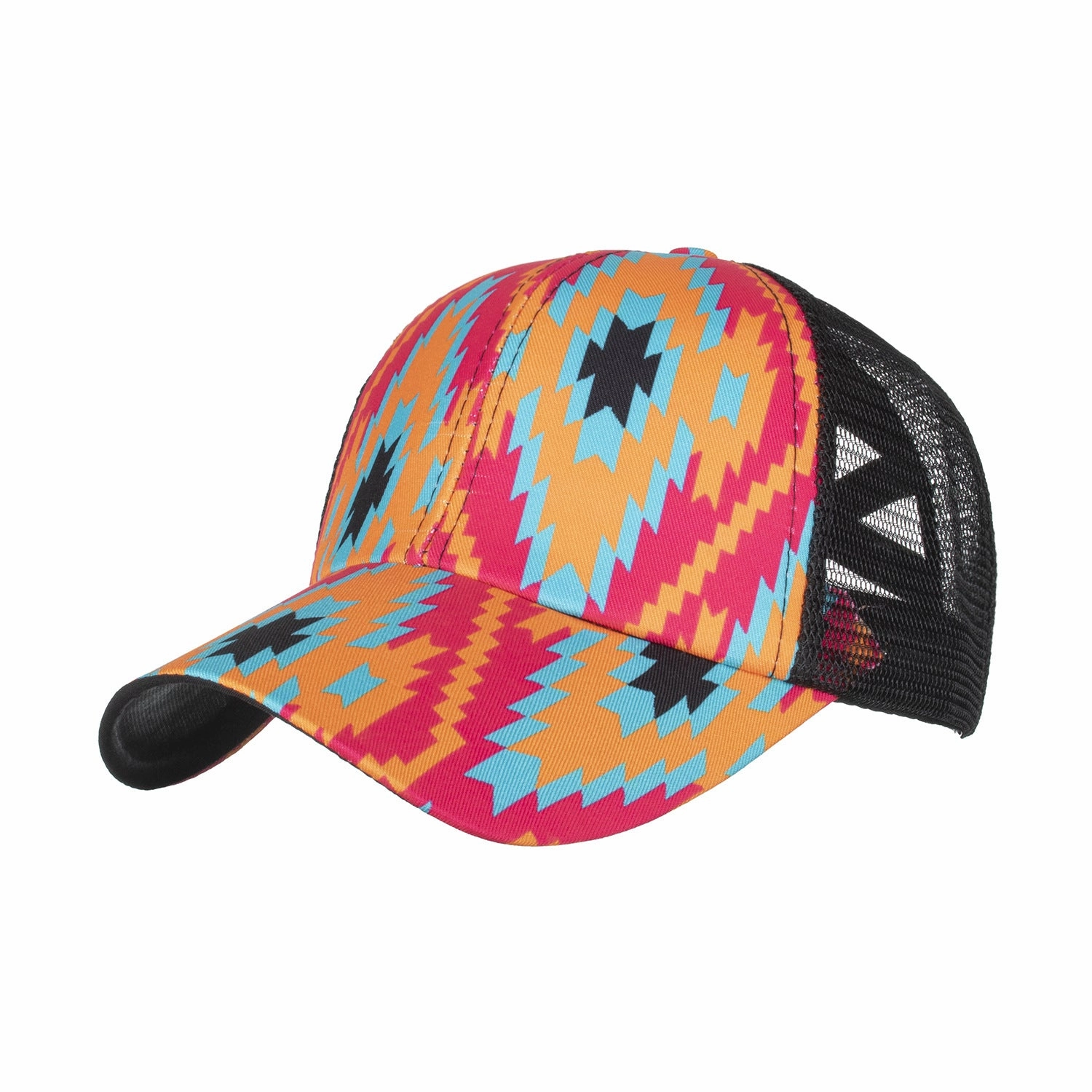 Wholesale geometric diamond cross elastic net ponytail baseball cap