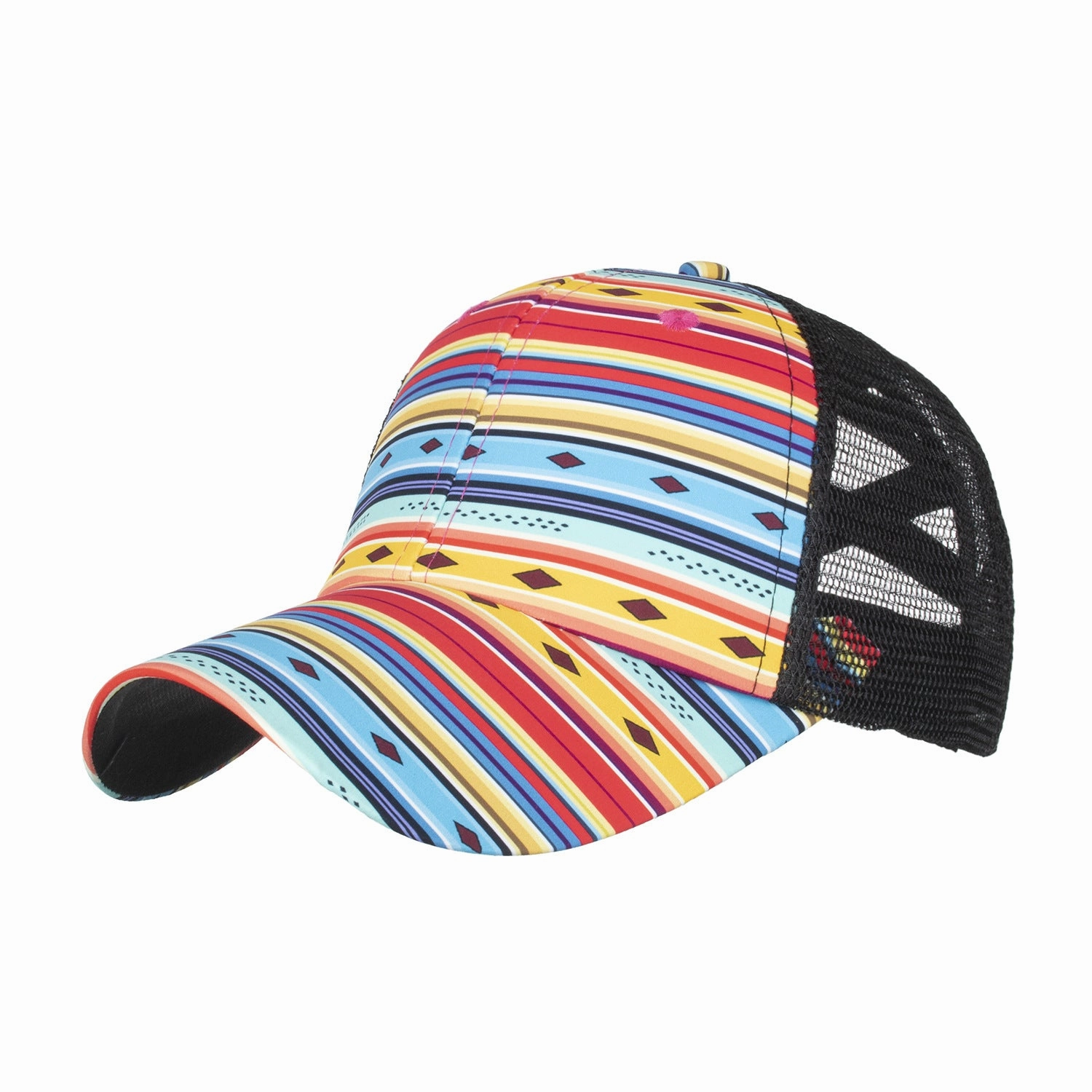 Wholesale geometric diamond cross elastic net ponytail baseball cap