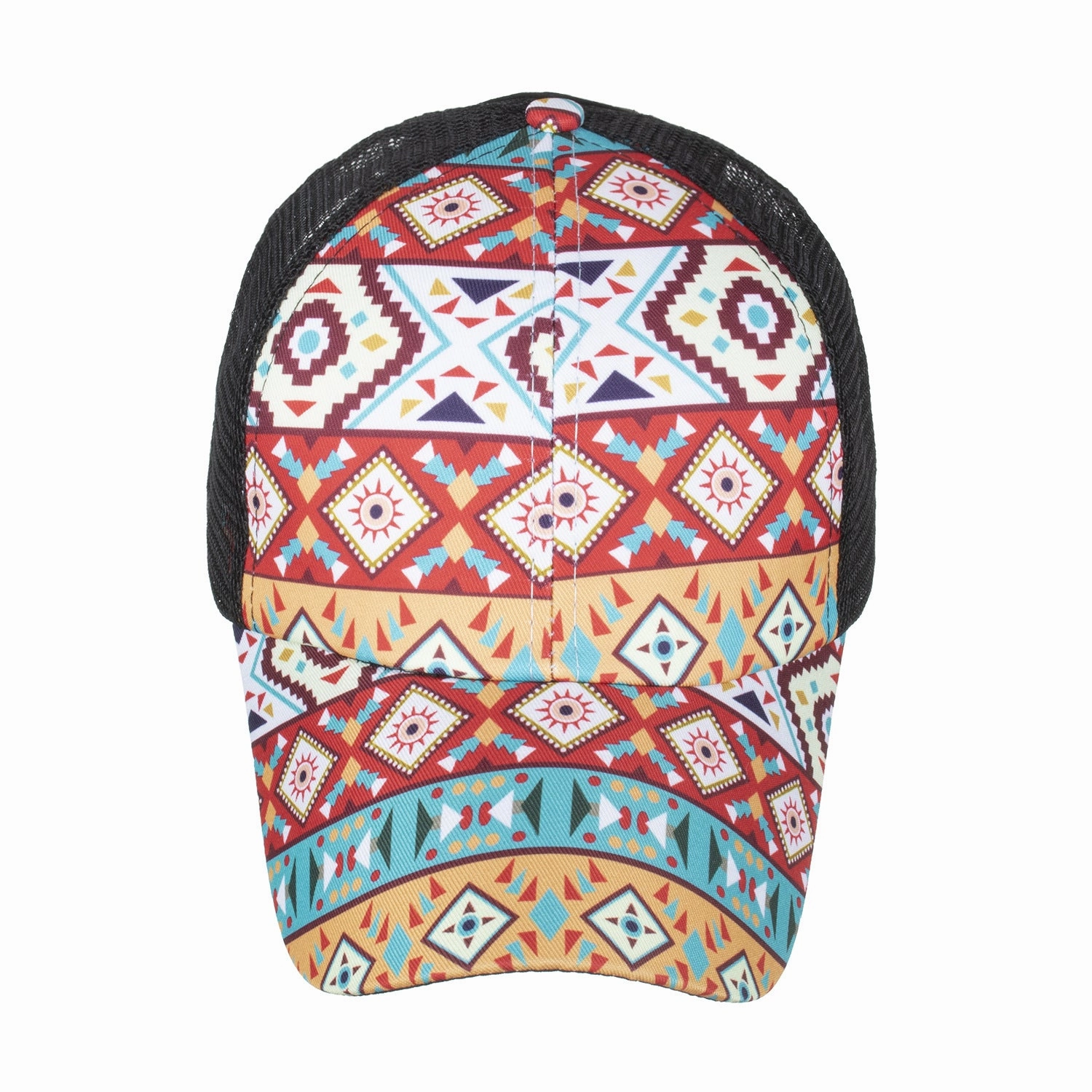 Wholesale geometric diamond cross elastic net ponytail baseball cap