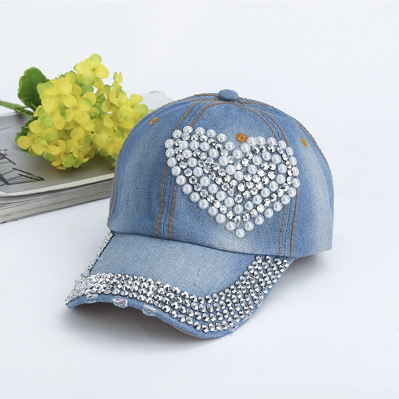 Wholesale Heart-shaped Diamond Denim Baseball Caps