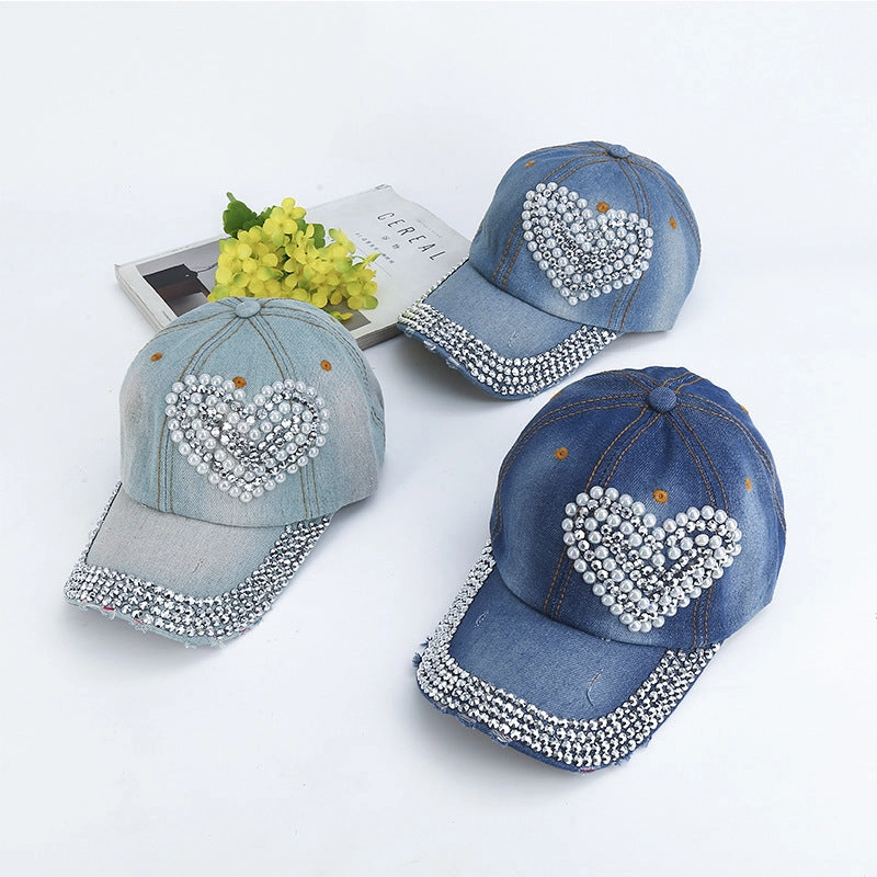 Wholesale Heart-shaped Diamond Denim Baseball Caps