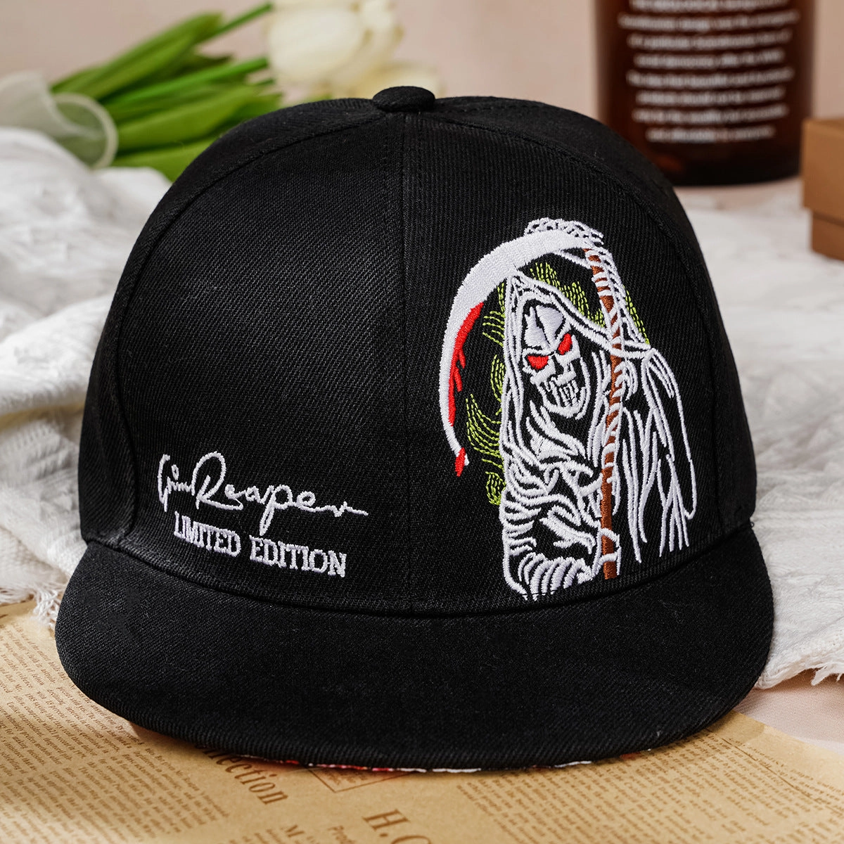 Wholesale Hip-hop Embroidered Reaper Polyester Baseball Caps