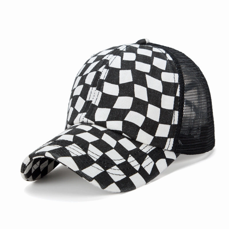 Wholesale Irregular Black and White Plaid Cotton Baseball Cap