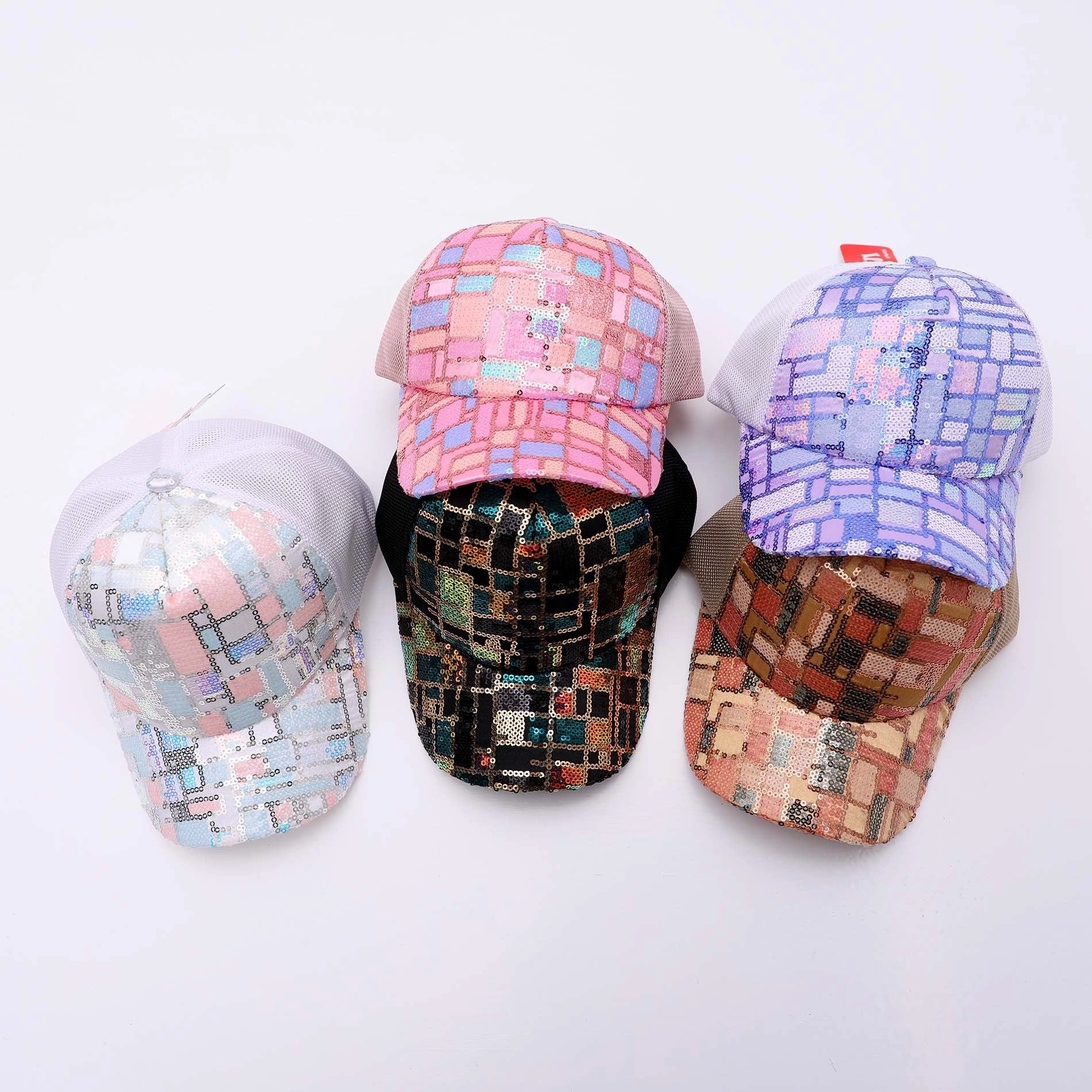 Wholesale Kids Sequin Cotton Baseball Mesh Cap