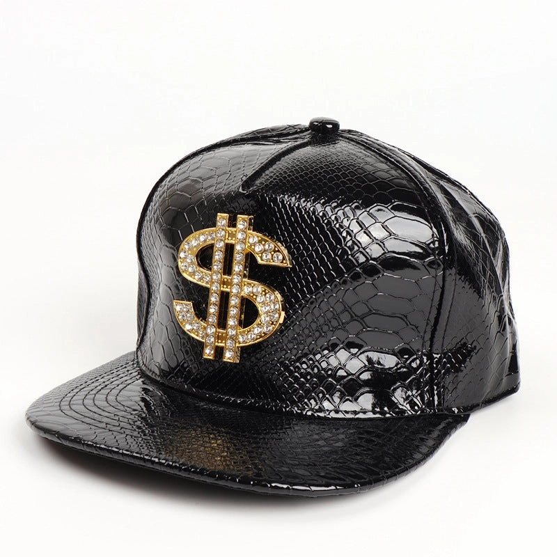Wholesale Leather Dollar Hip Hop Flat Brim Baseball Cap