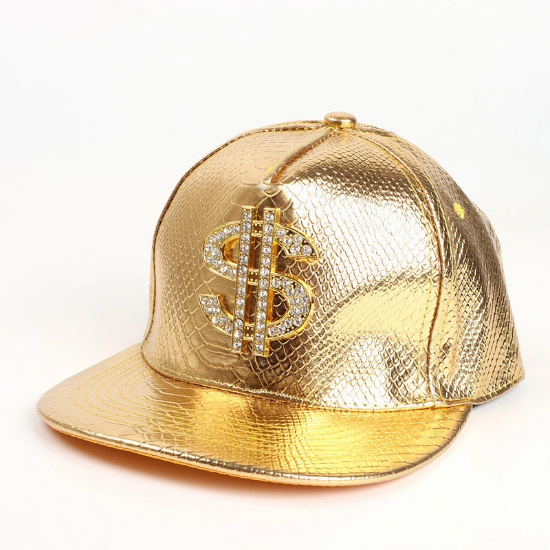 Wholesale Leather Dollar Hip Hop Flat Brim Baseball Cap