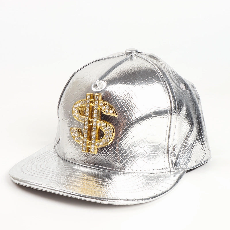 Wholesale Leather Dollar Hip Hop Flat Brim Baseball Cap