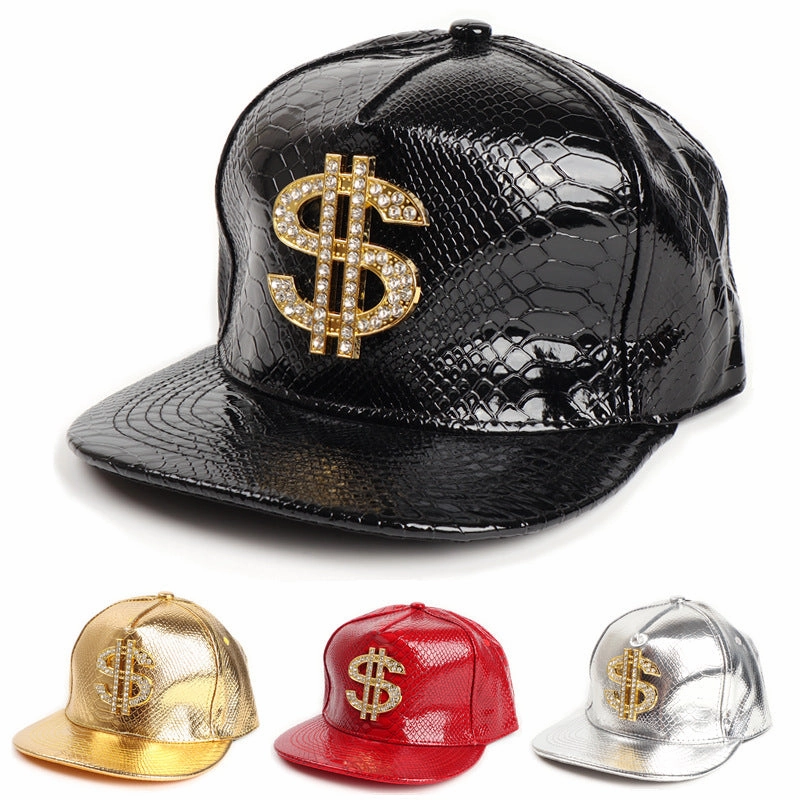 Wholesale Leather Dollar Hip Hop Flat Brim Baseball Cap