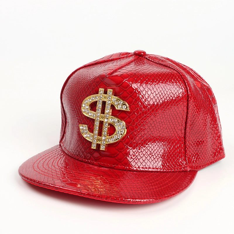Wholesale Leather Dollar Hip Hop Flat Brim Baseball Cap