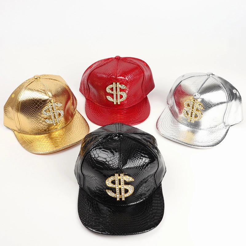 Wholesale Leather Dollar Hip Hop Flat Brim Baseball Cap