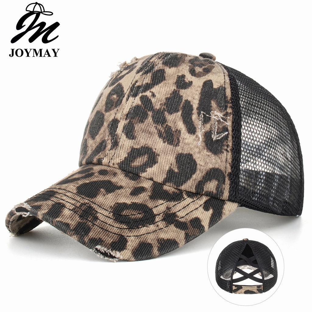 Wholesale Leopard cross elastic ponytail baseball cap
