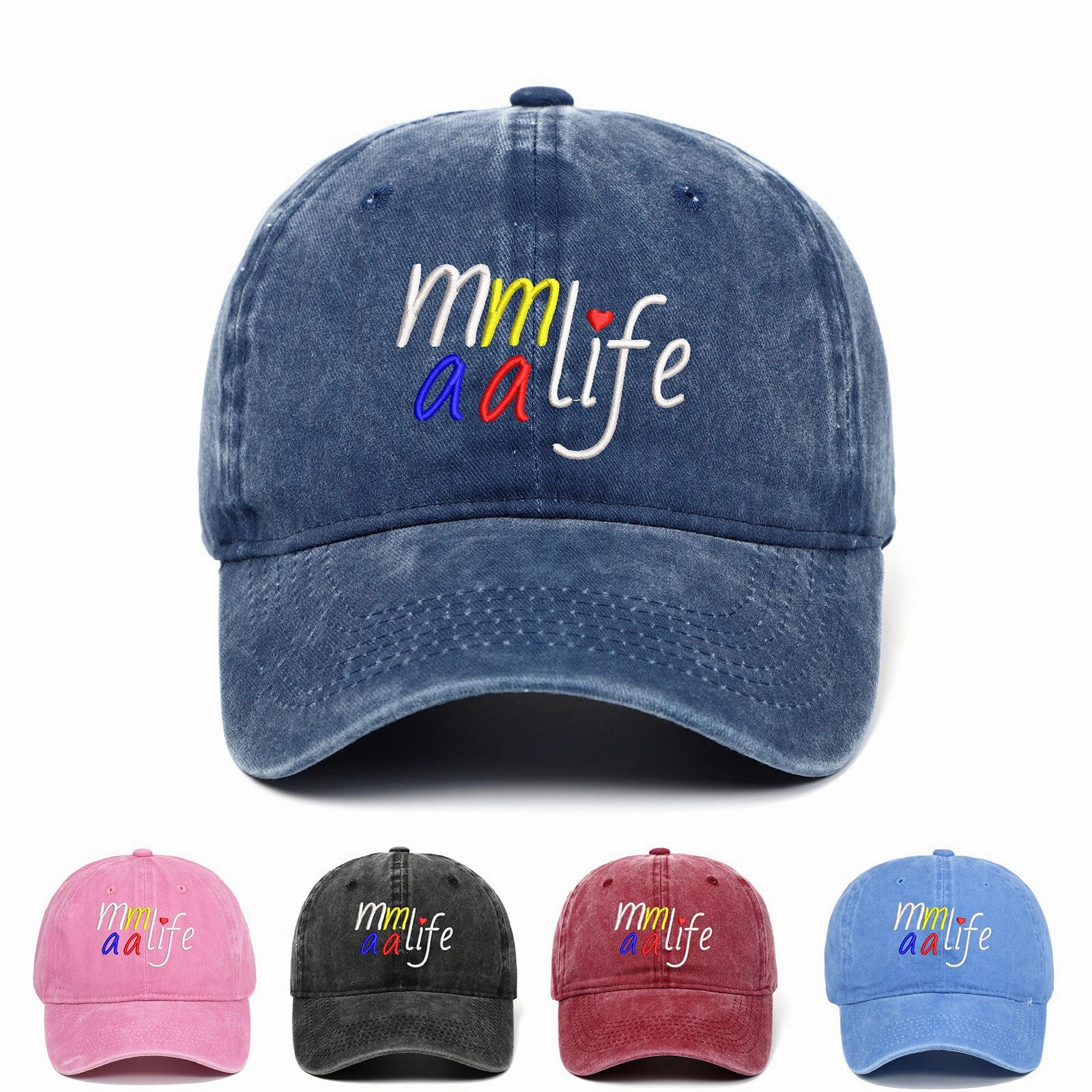 Wholesale Mama Life Embroidered Washed Denim Baseball Caps