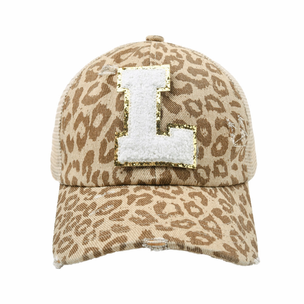 Wholesale New Cotton 26 Letter Label Leopard Print Baseball Cap