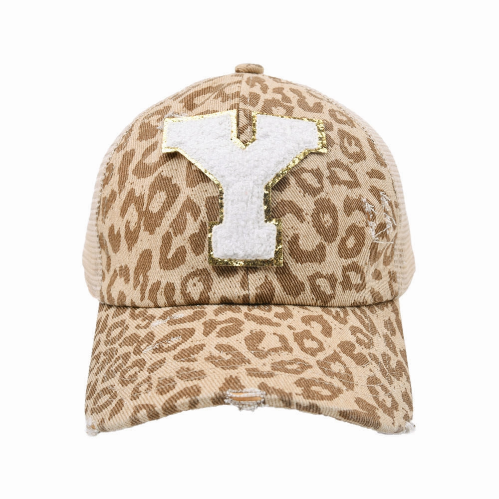 Wholesale New Cotton 26 Letter Label Leopard Print Baseball Cap