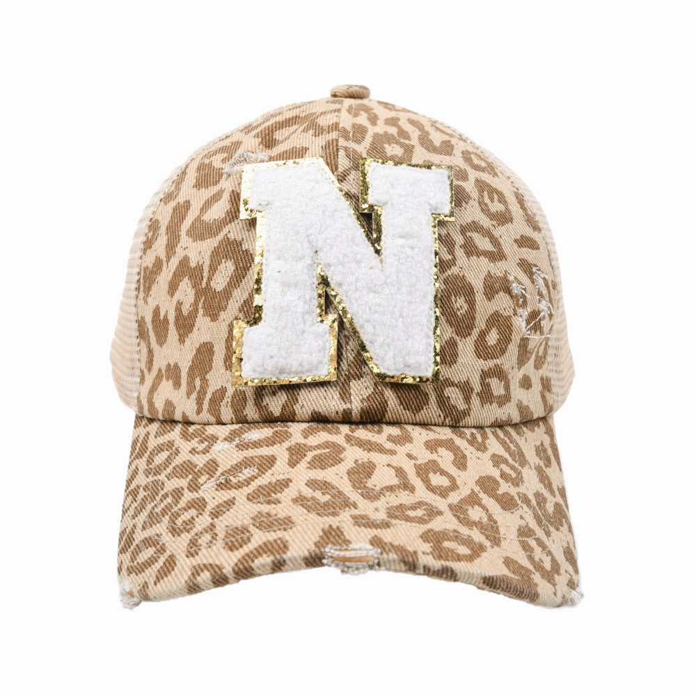 Wholesale New Cotton 26 Letter Label Leopard Print Baseball Cap