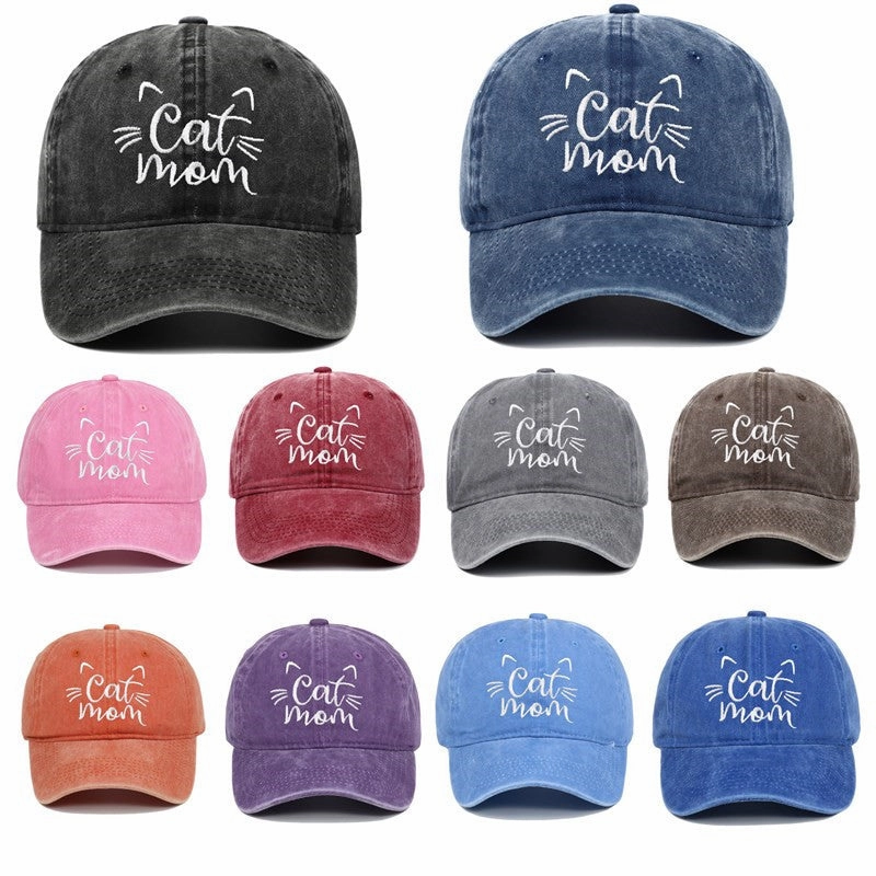 Wholesale of New CAT MOM Embroidered Vintage Washed Cotton Baseball Caps