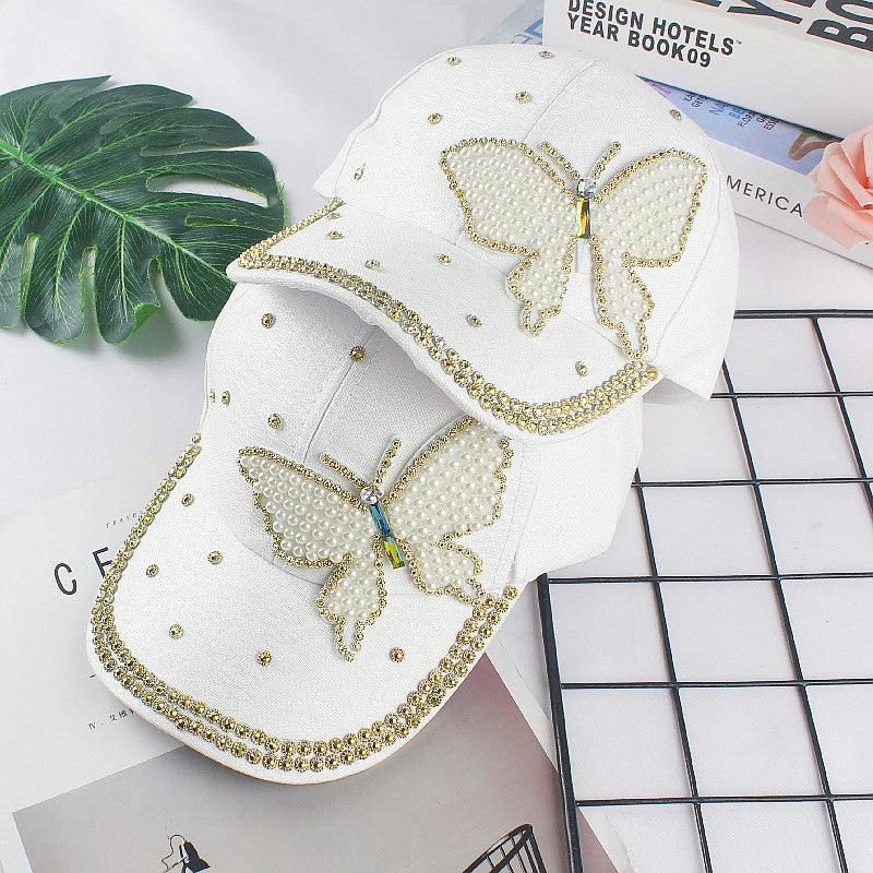 Wholesale Pearl Butterfly Rivet Set Diamond Cotton Baseball Hat