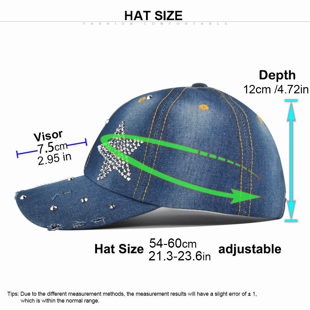 Wholesale Pentagram Diamond Washed Denim Baseball Caps