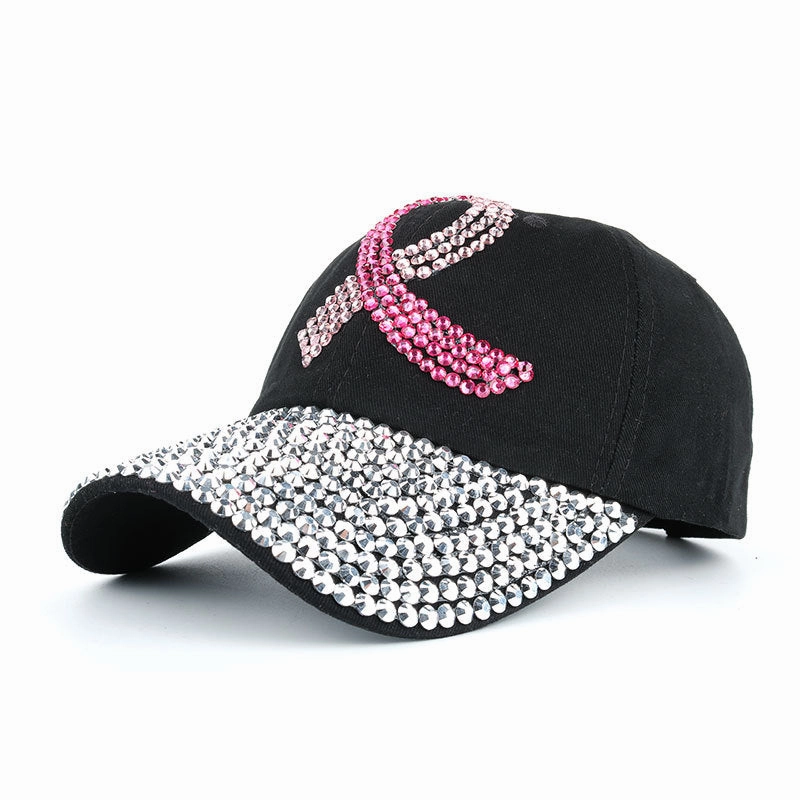Wholesale Pink Ribbon Denim Cloth Dotted Diamond Baseball Caps