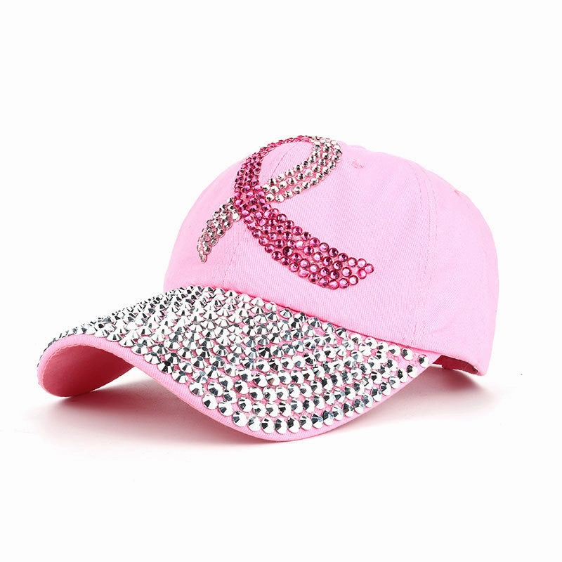 Wholesale Pink Ribbon Denim Cloth Dotted Diamond Baseball Caps