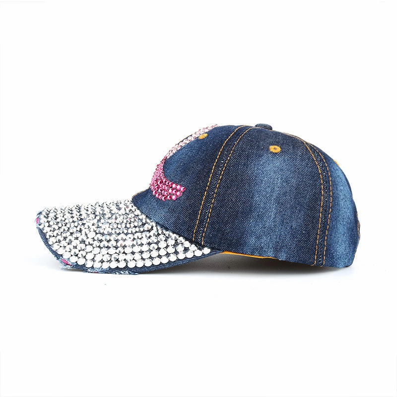Wholesale Pink Ribbon Denim Cloth Dotted Diamond Baseball Caps
