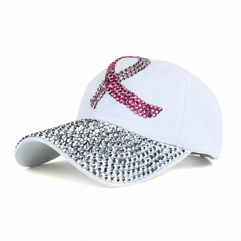 Wholesale Pink Ribbon Denim Cloth Dotted Diamond Baseball Caps
