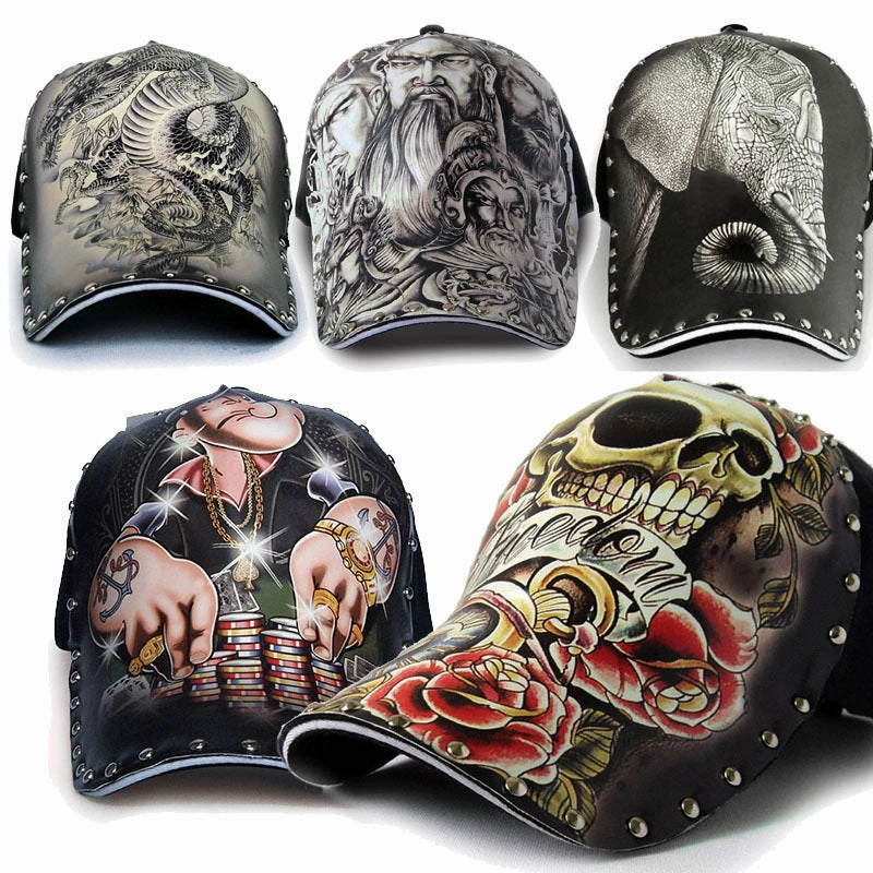Wholesale Polyester Cotton Tattoo Print 3d Hard Top Baseball Cap