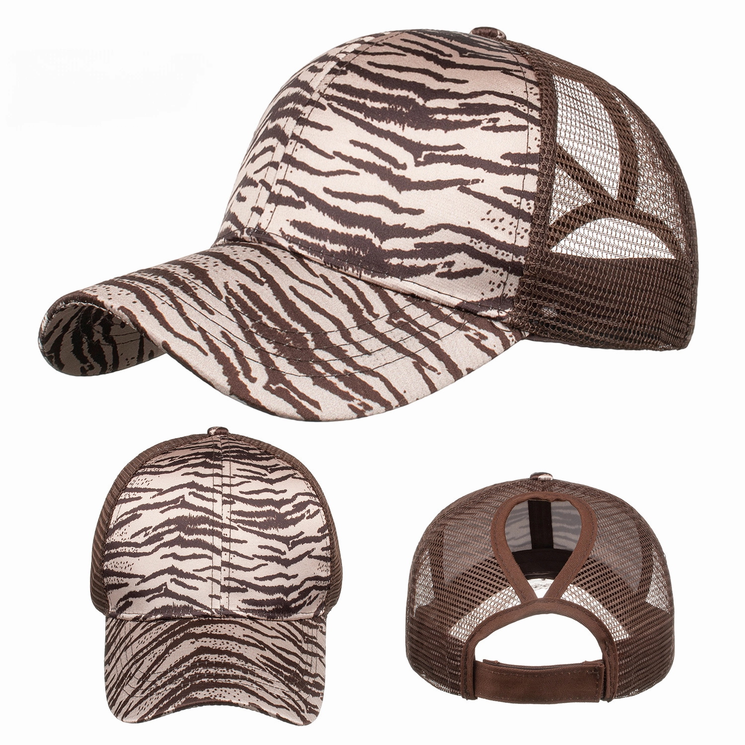 Wholesale Polyester Leopard Tiger Print Ponytail Baseball Cap