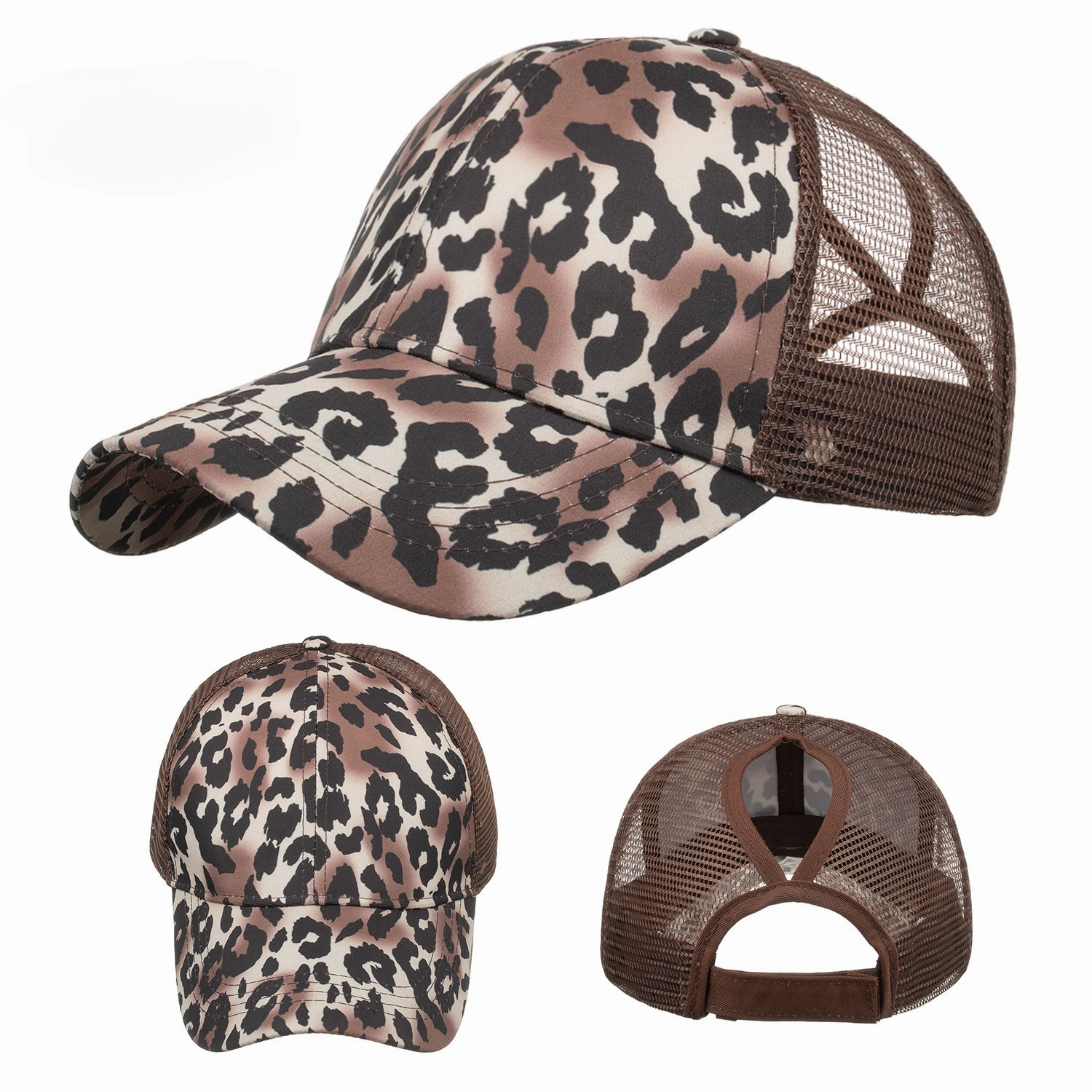 Wholesale Polyester Leopard Tiger Print Ponytail Baseball Cap