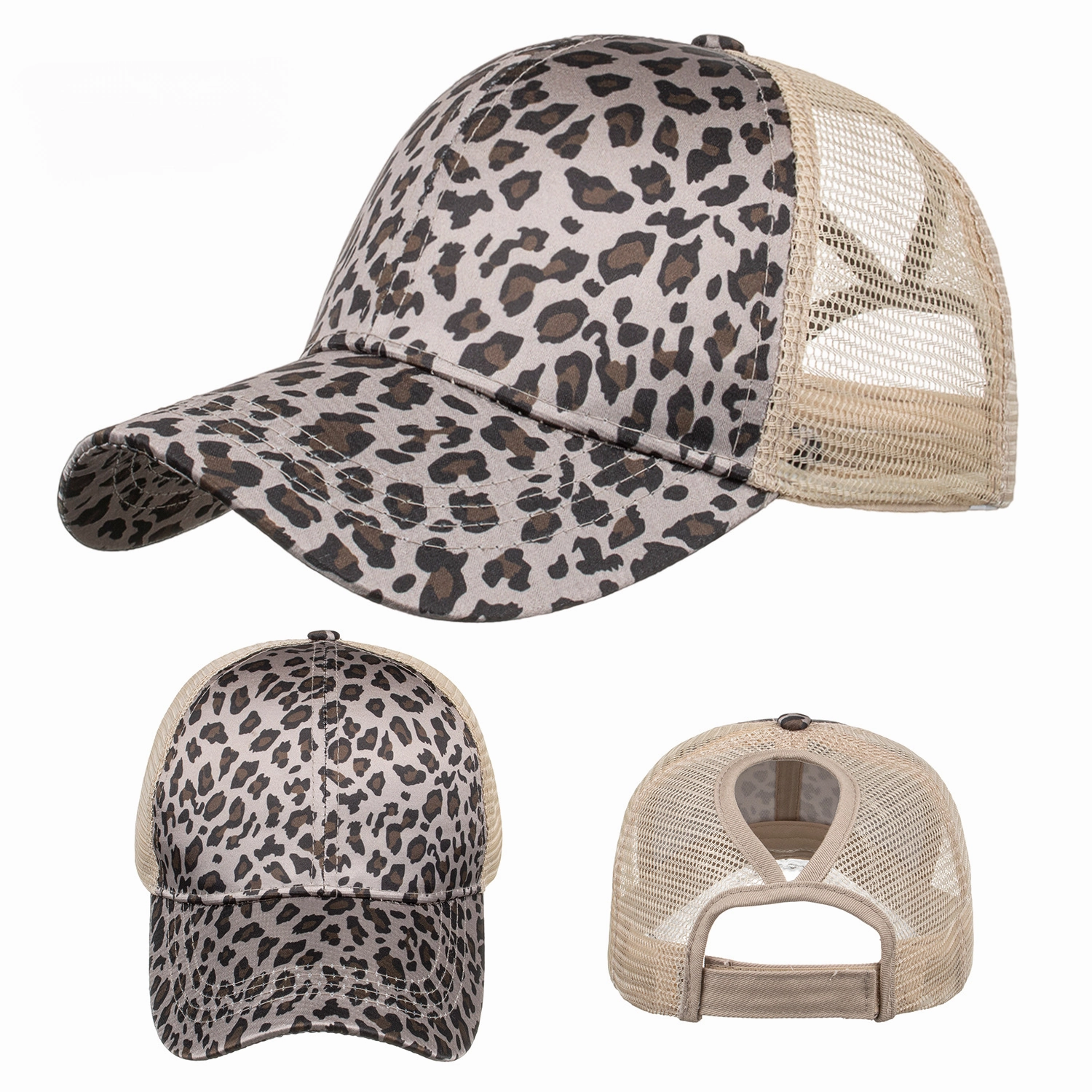 Wholesale Polyester Leopard Tiger Print Ponytail Baseball Cap