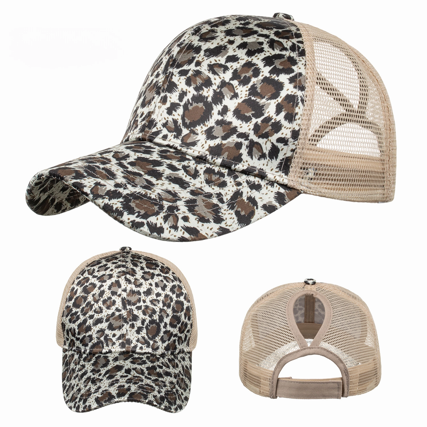 Wholesale Polyester Leopard Tiger Print Ponytail Baseball Cap